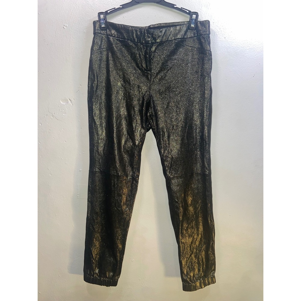 Halston Designer Luxury Glamour Women's Metallic Gold Goat Suede Jogger Pants